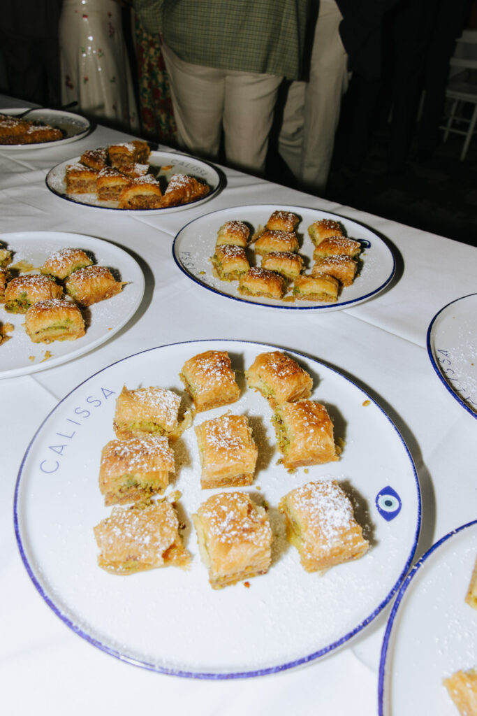 Plates of baklava pastries with powdered sugar at a Bridgehampton Tennis & Surf Club wedding.