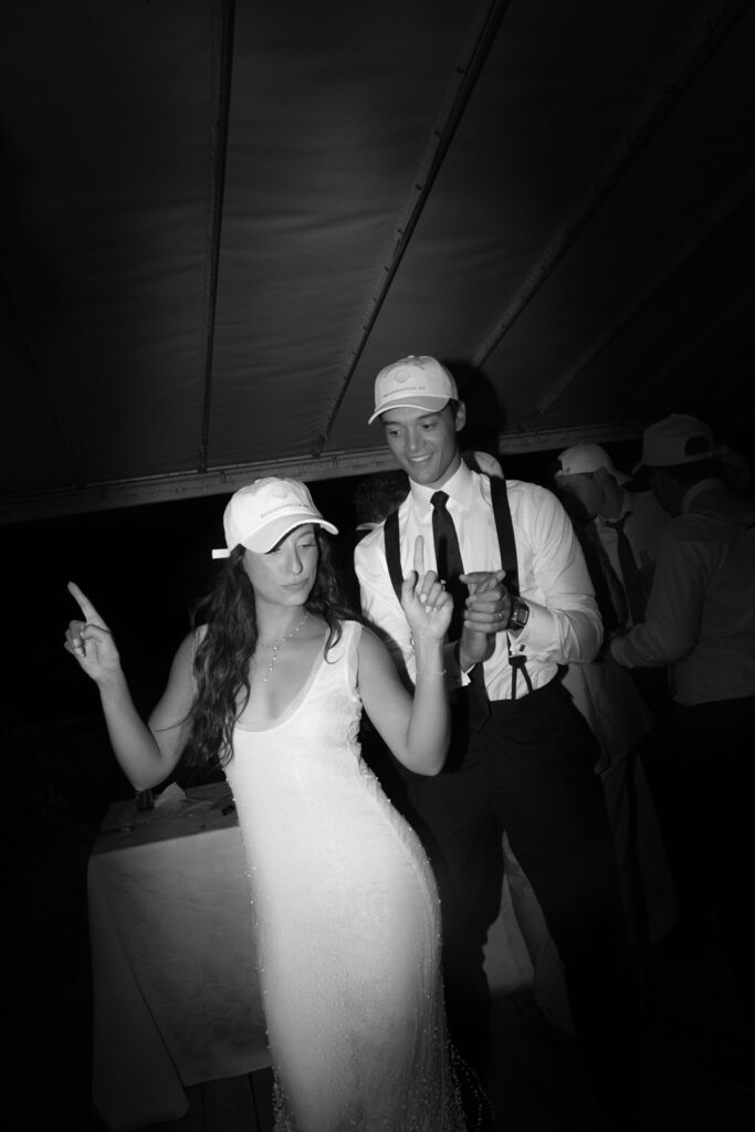 Newlyweds dancing at their Bridgehampton Tennis & Surf Club wedding after-party in Bridgehampton, NY.